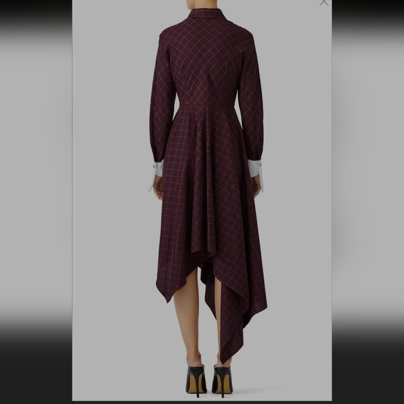 Petersyn Sutton Tartan Red‎ Plaid Cotton Asymmetric A-line Midi Dress Size Small - Picture 14 of 15